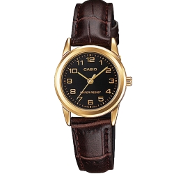 CASIO經典復古時尚簡約巧小指針皮帶腕錶-黑面X咖啡(LTP-V001GL)/25mm