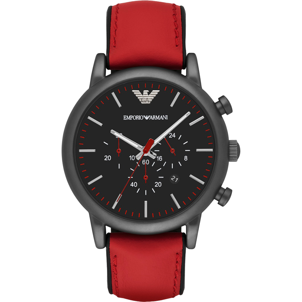 Emporio Armani Classic 都會計時石英腕錶-黑x紅/46mm