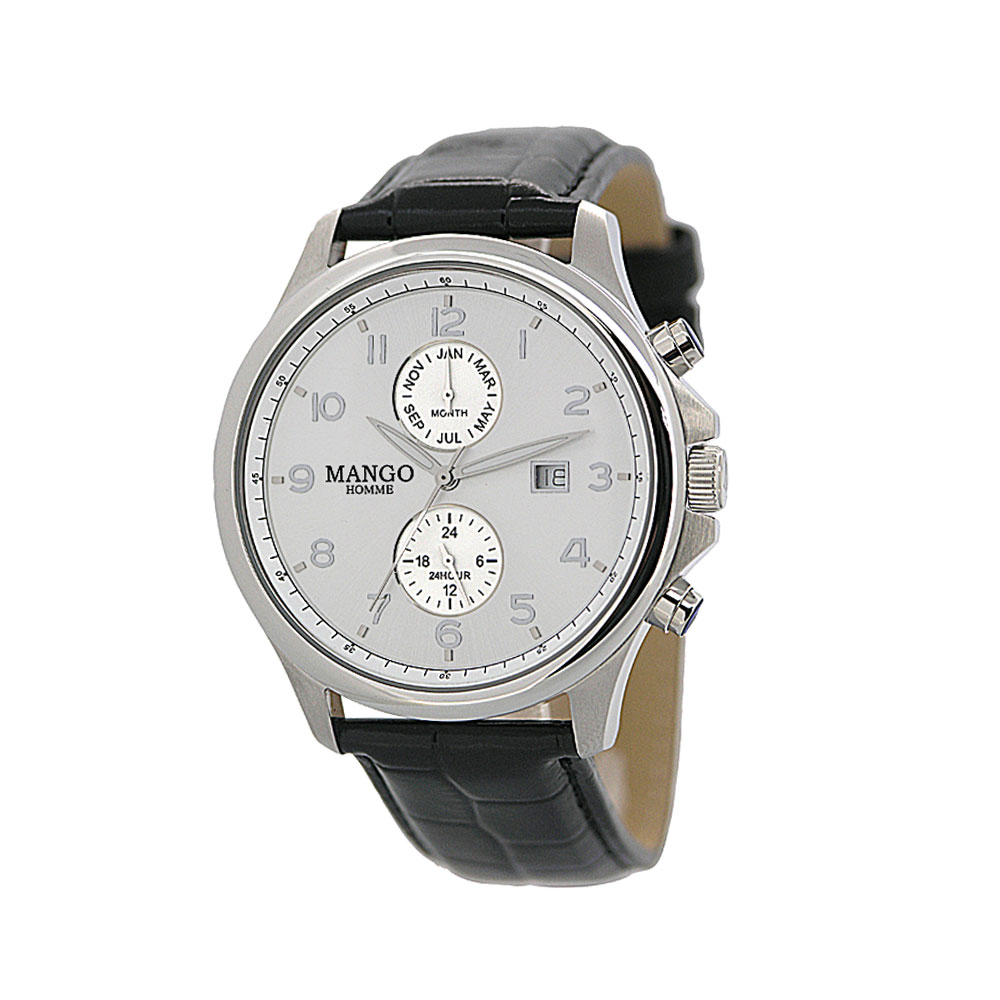 MANGO HOMME 都會紳士時尚腕錶-銀白/42mm