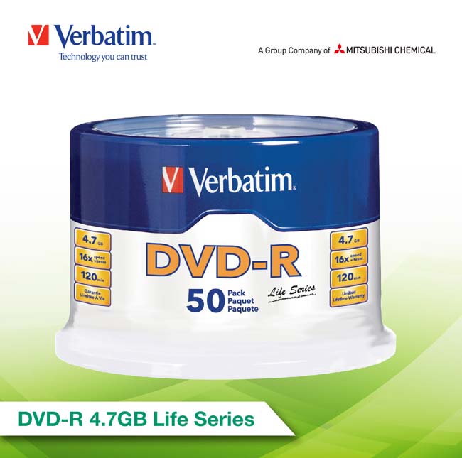 Verbatim威寶 DVD-R 4.7GB 16X LifeSeries 50片 光碟片