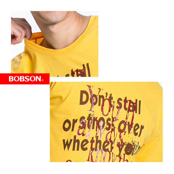 BOBSON 男款字母印圖短袖上衣(黃22031-30)