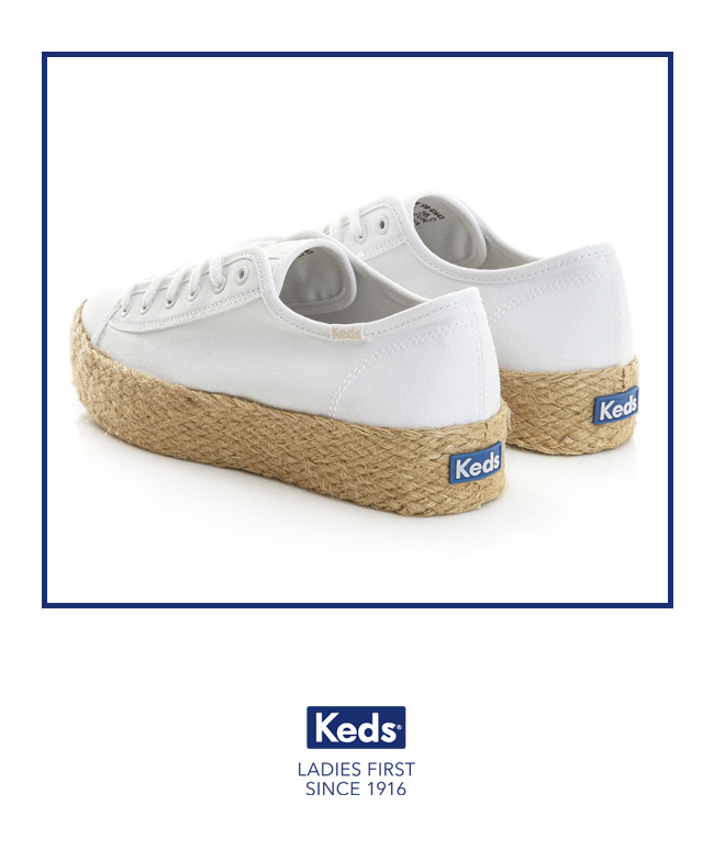 Keds TRIPLE KICK 夏季草編綁帶帆布鞋-白