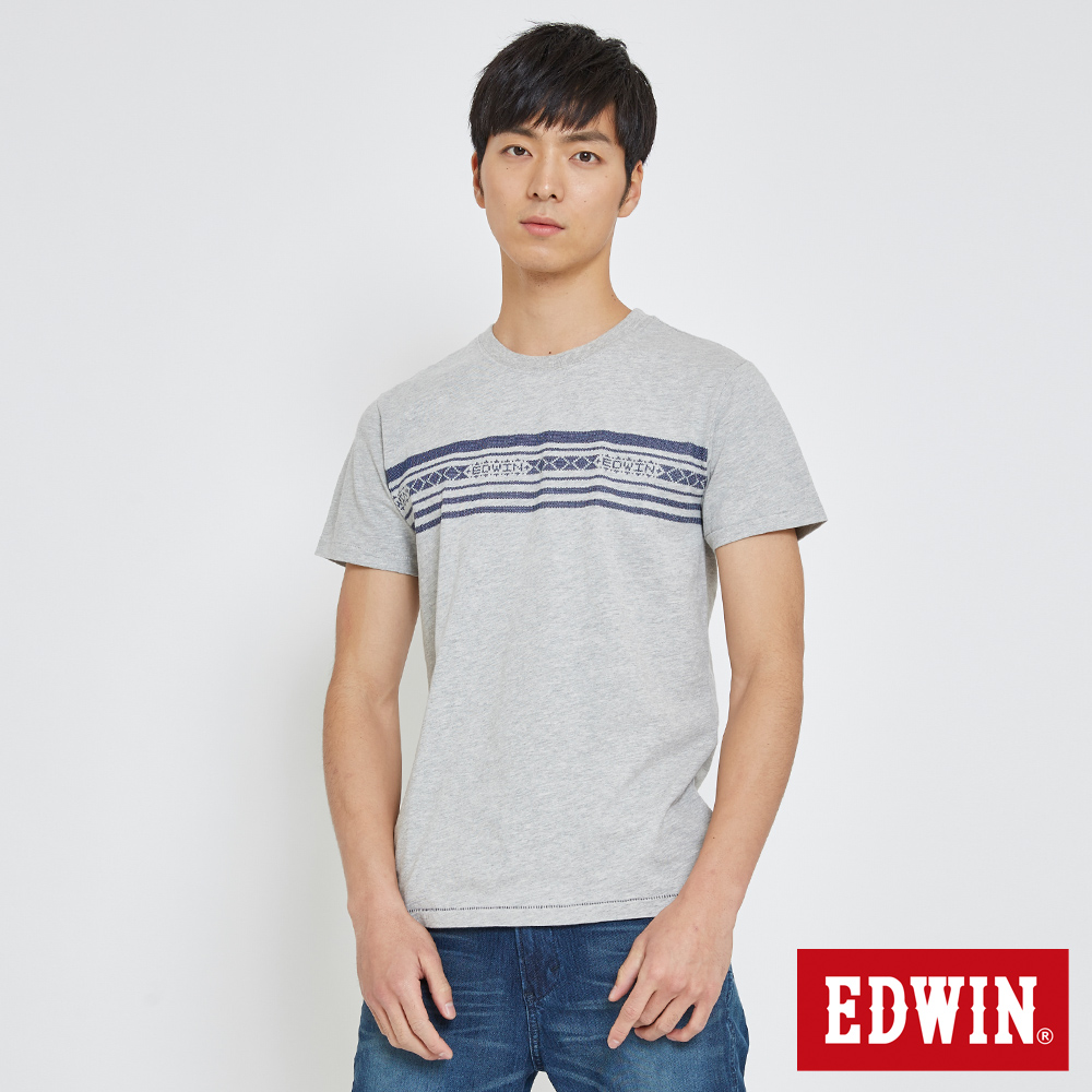EDWIN 迦績織紋印條T恤-男-米白