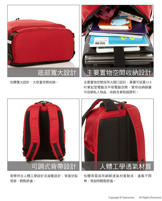 Samsonite RED CLOVEL 造型潮流中性休閒筆電後背包-15.6吋(深灰)