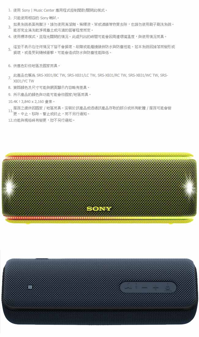 SONY 可攜式無線防水藍牙喇叭 SRS-XB31 (公司貨)