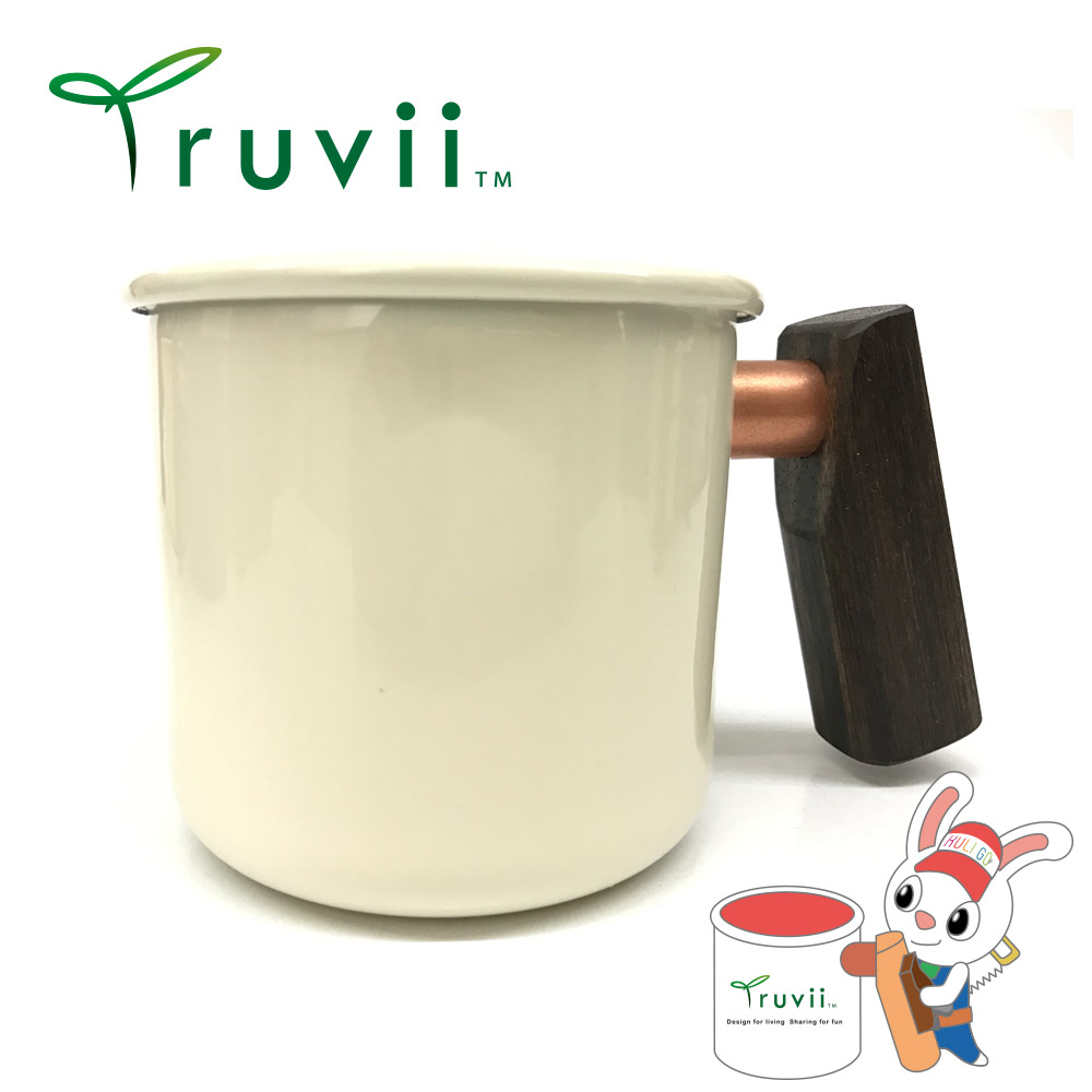 Truvii 月光白黑檀木柄琺瑯杯 400ml