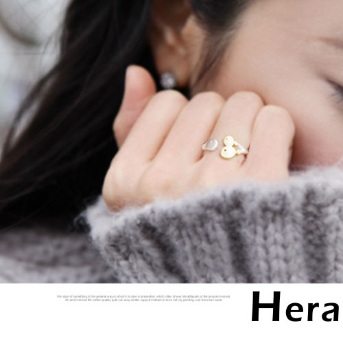 Hera 赫拉 925純銀鍍金雙色Q版小魚可調式戒指/開口戒/尾戒(銀色)