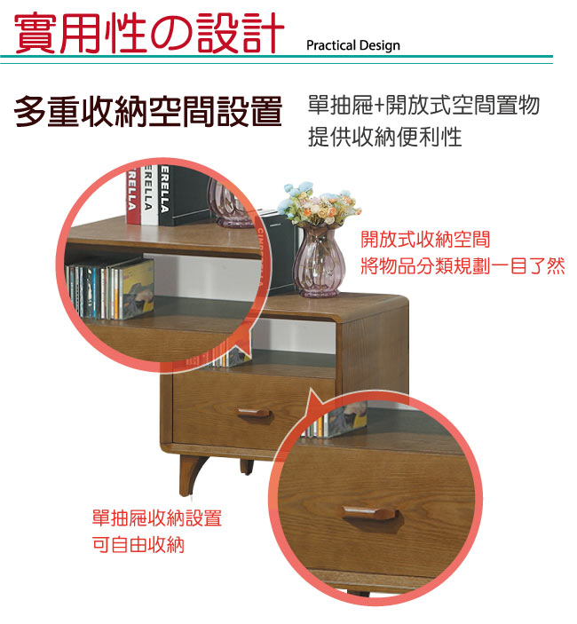 品家居 諾克2尺胡桃木紋單抽收納櫃-60x40x61cm免組