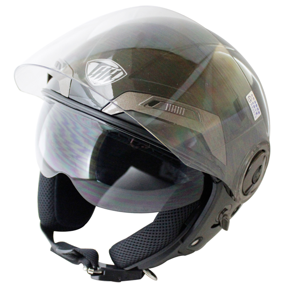 THH勇氣可掀式雙鏡片半罩安全帽T314A-黑白+免洗安全帽內襯套6入