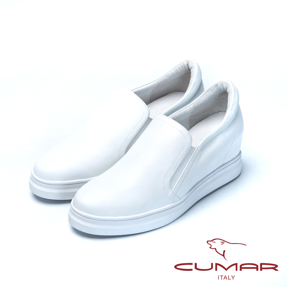 CUMAR舒適樂活嚴選真皮內增高休閒鞋-白