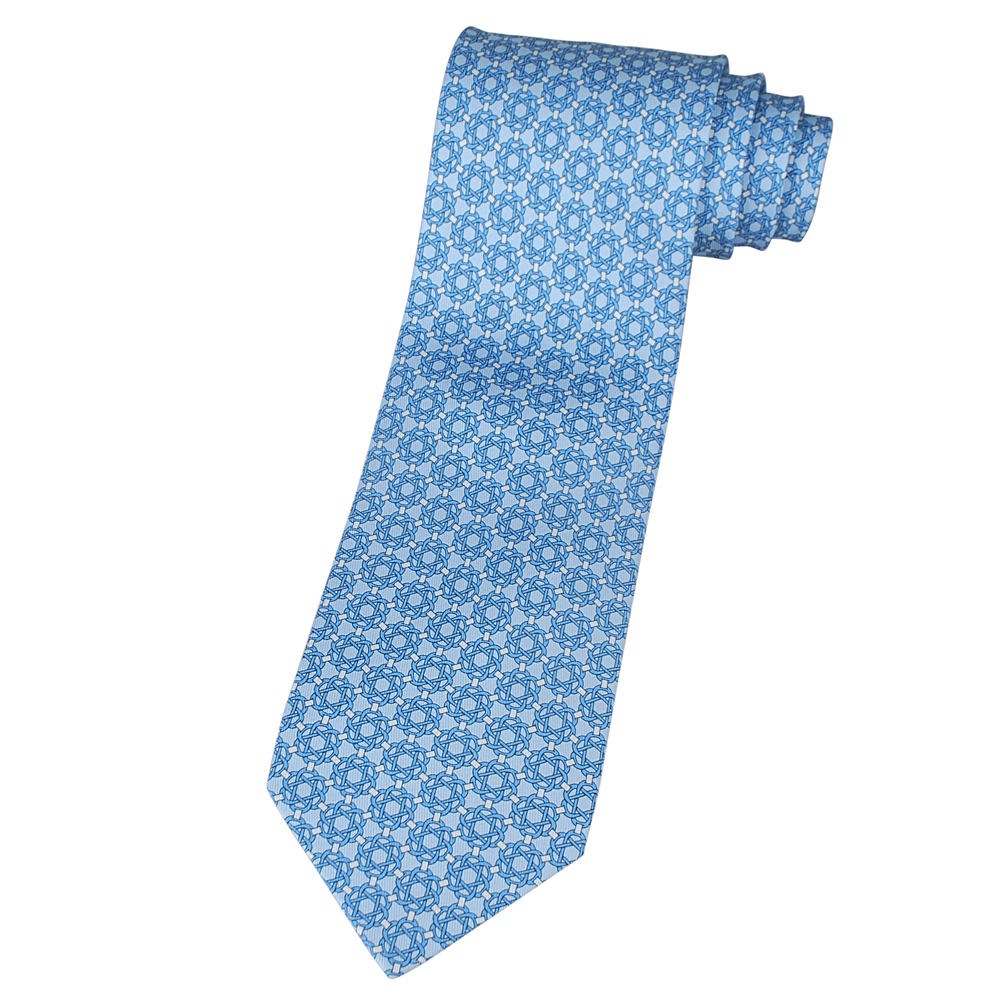 HERMES 馬鐙圖紋領帶(白+藍+淺藍)