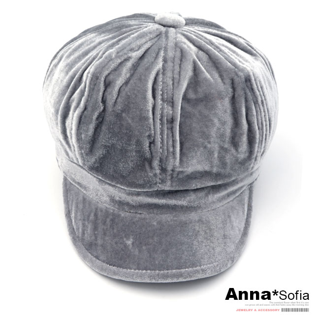 AnnaSofia 質感亮絲絨 報童帽貝蕾帽(銀灰系)