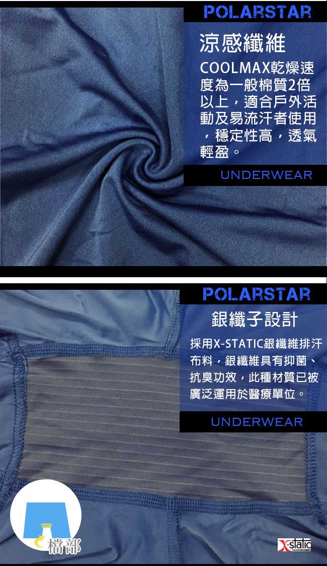 PolarStar 男 排汗四角內褲 (銀離子)『深藍』(三入) P10168