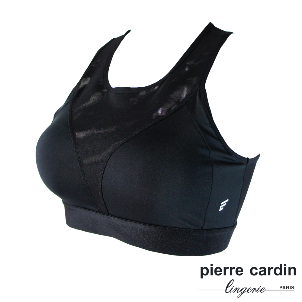 【pierre cardin 皮爾卡登女性內衣】透氣拼接網紗無鋼圈運動內衣(黑色)