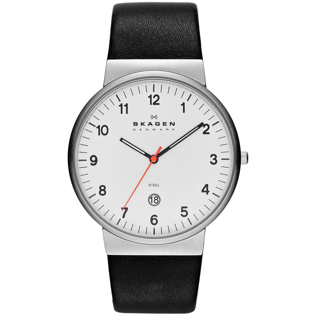 SKAGEN ANCHER 低調簡約輕薄皮革腕錶-白色/40mm
