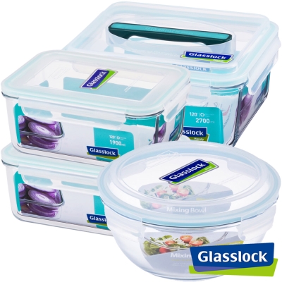 Glasslock強化玻璃微波保鮮盒 - 大容量調理4件組
