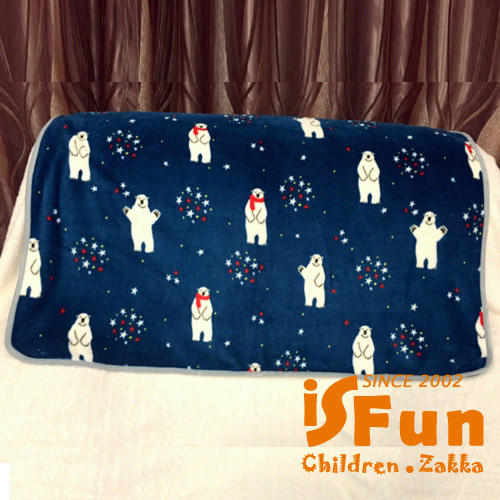 iSFun 兒童專用雪花北極熊 保暖珊瑚絨嬰兒毛毯 藍100x72cm