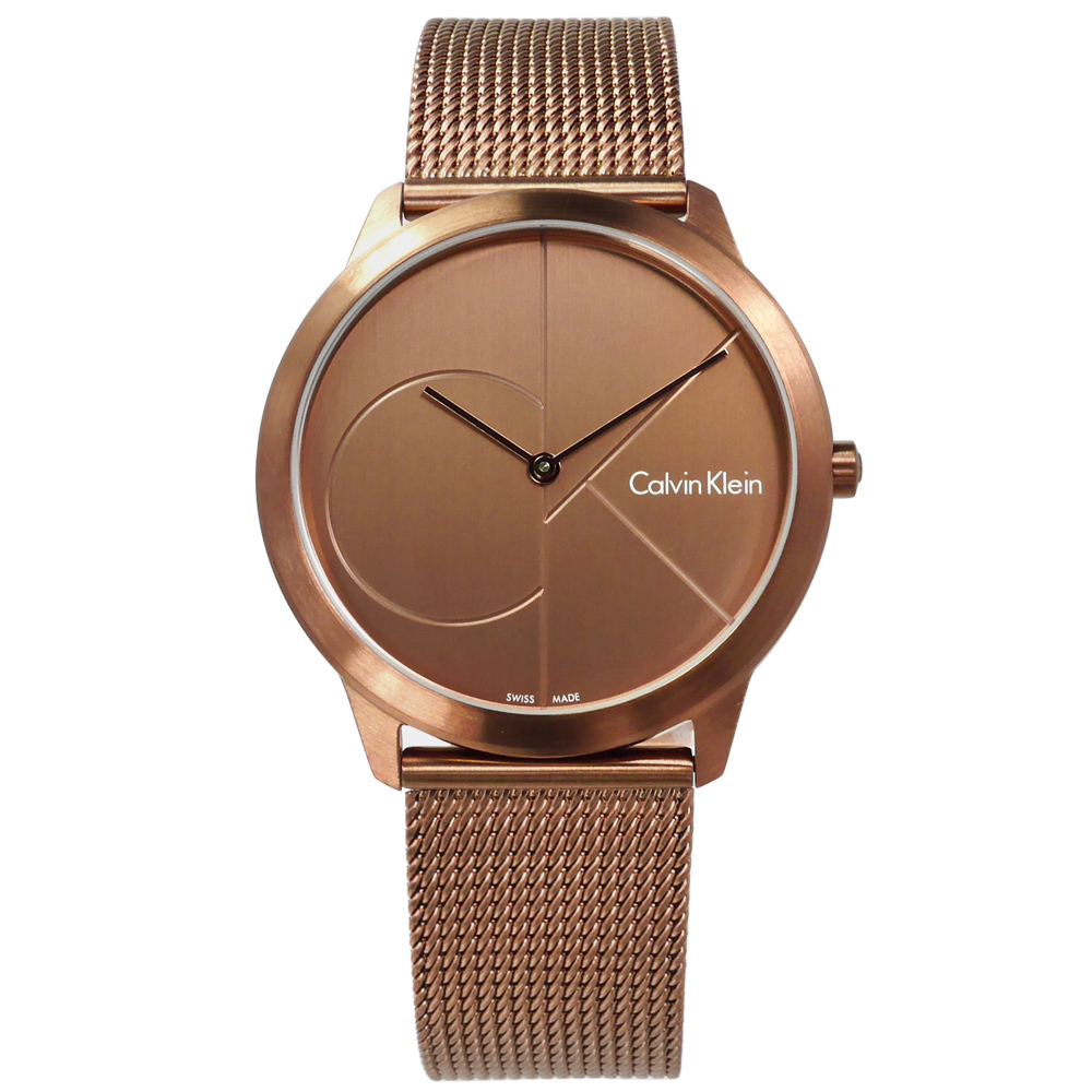 CK minimal 經典簡約大CK瑞士機芯防水米蘭編織不鏽鋼手錶-鍍古銅金色/40mm