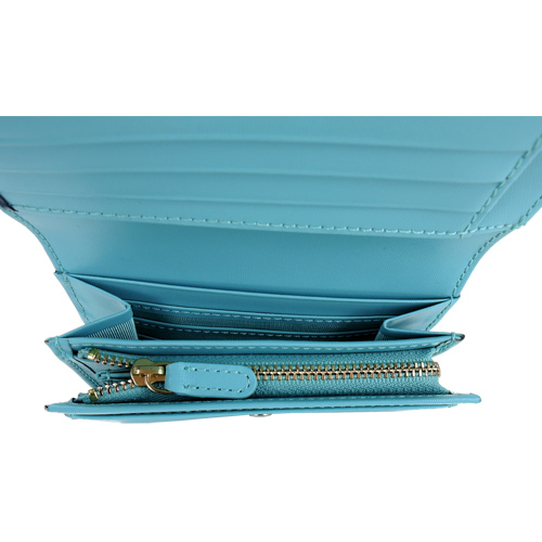 agnes b.VOYAGE方牌logo雙色翻釦短夾(水藍)