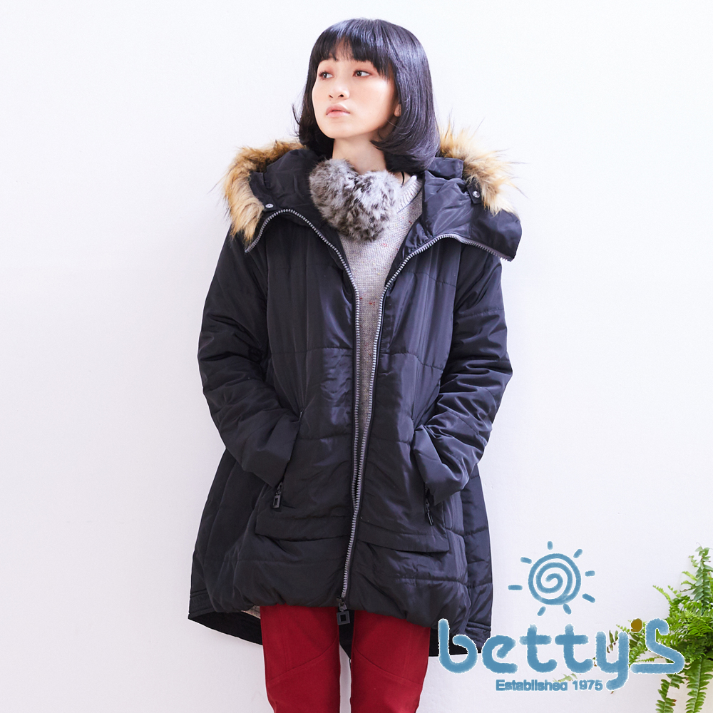 betty’s貝蒂思　滾毛連帽鋪棉大衣(黑色)