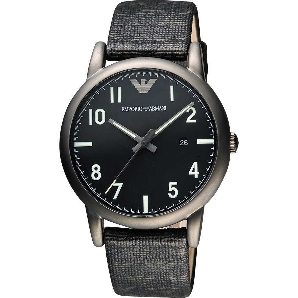 ARMANI Classic 品牌壓紋時尚腕錶-黑/41mm