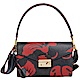 PRADA Saffiano 扶桑花LOGO防刮皮革復古鎖頭手提/肩背兩用包(黑/紅花) product thumbnail 1