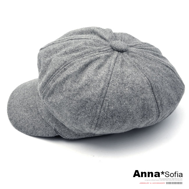 【滿額再75折】AnnaSofia 單色呢絨 棉質貝蕾帽(淺灰系)