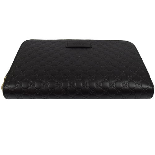 GUCCI Guccissima系列小LOGO牛皮ㄇ字拉鍊長夾.黑