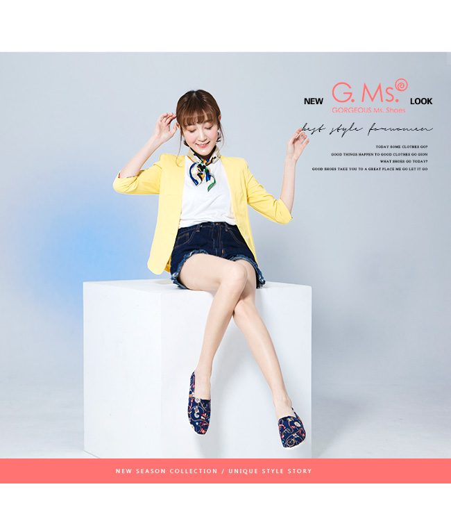 G.Ms. 海洋印花帆布懶人休閒鞋-藍色