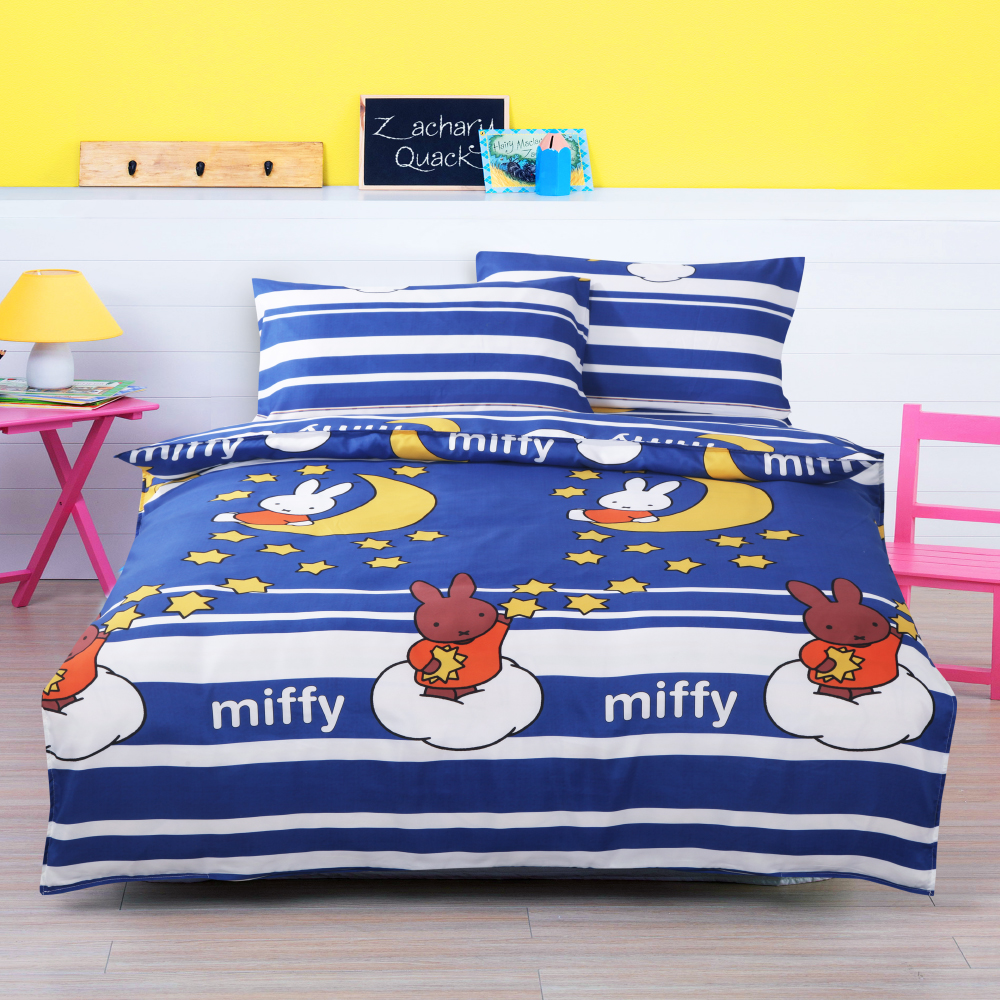 Miffy 忒萌活性印染超細纖單人床包枕套二件組-星月米飛