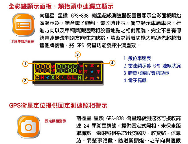南極星 GPS-838 GPS衛星定位測速警示器-急速配