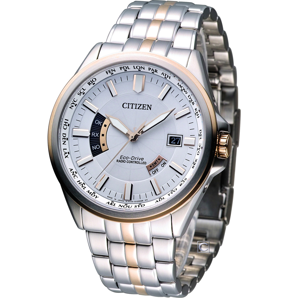 CITIZEN Eco-Drive 優雅時尚電波錶-白x雙色版/43mm