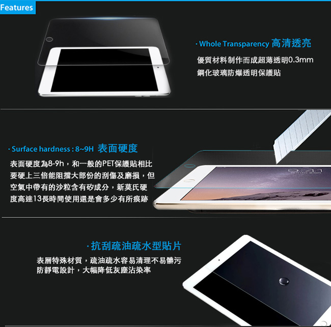 新款Apple iPad 2.5D防爆9H鋼化玻璃保護貼(A1822/A1823)