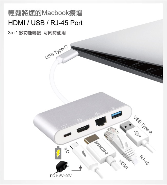 伽利略 Type-C HDMI+Giga Lan+USB3.0+PD