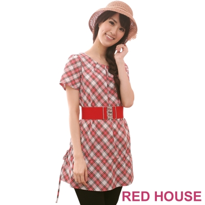 RED-HOUSE-蕾赫斯-氣質格紋長版上衣-不含腰帶-共2色