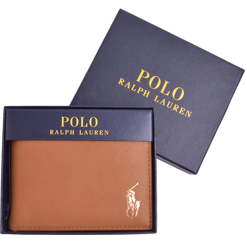 POLO RALPH LAUREN  經典金馬球LOGO皮革短夾-淺卡其(附原廠禮盒)