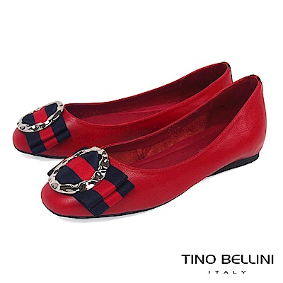 Tino Bellini 特殊環飾MIX雙色寬版蝴蝶結娃娃鞋_ 紅