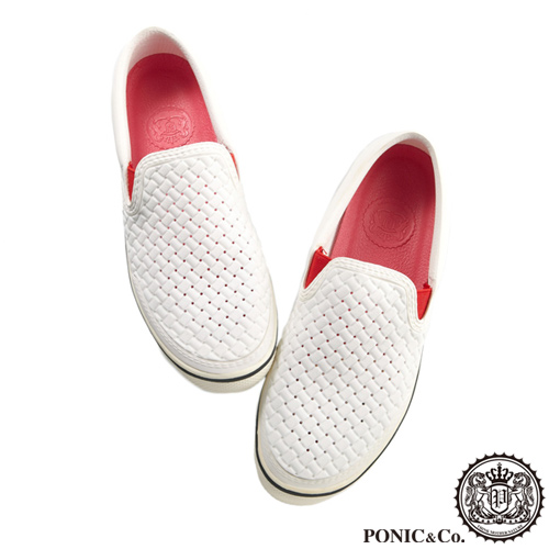 (男/女)Ponic&Co美國加州環保防水編織懶人鞋-白色