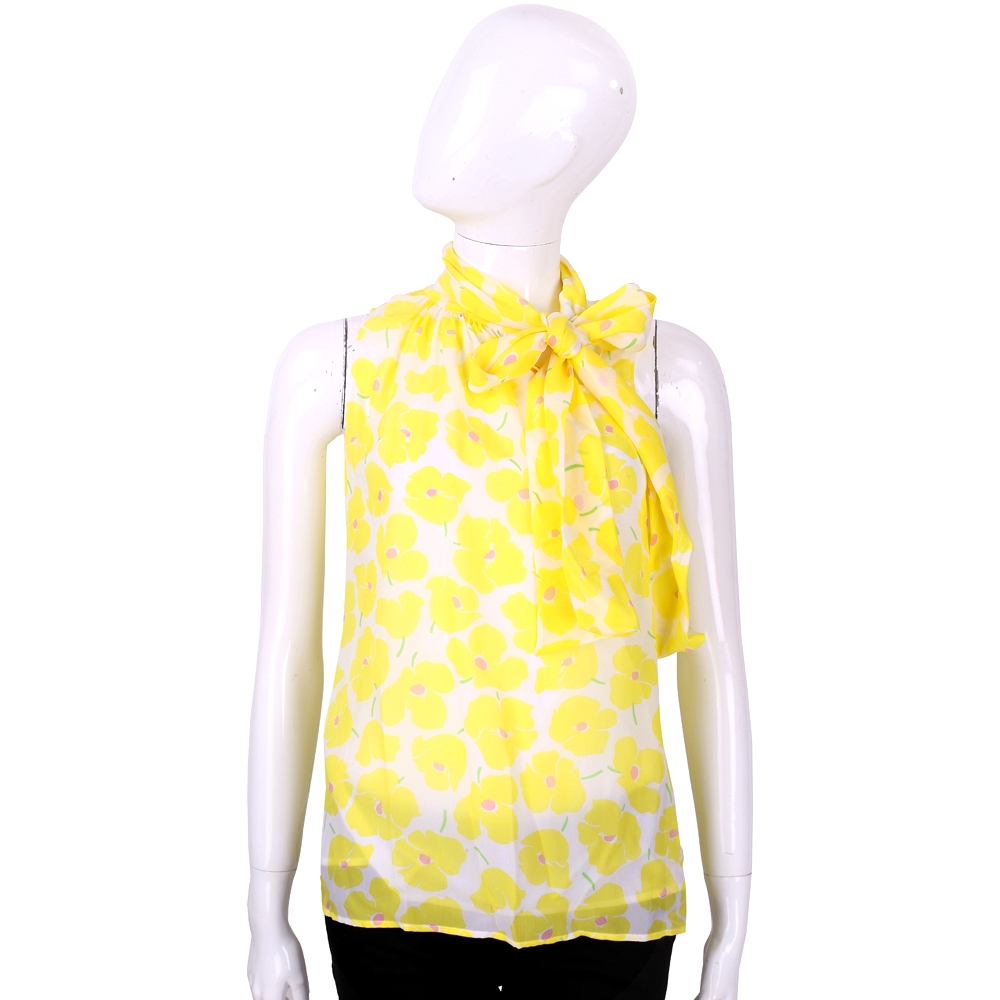 BOUTIQUE MOSCHINO 檸檬黃花朵領結設計無袖雪紡上衣
