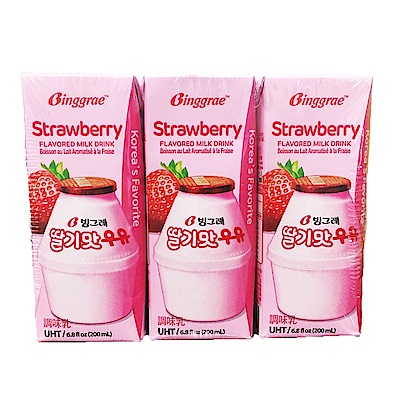 韓味不二 BINGGRAE草莓牛奶(調味乳) (200ml*24瓶)