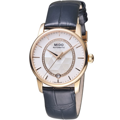 MIDO 美度 官方授權 BARONCELLI II永恆系列綺彩腕錶 -M0072073611600白x玫瑰金色/33mm