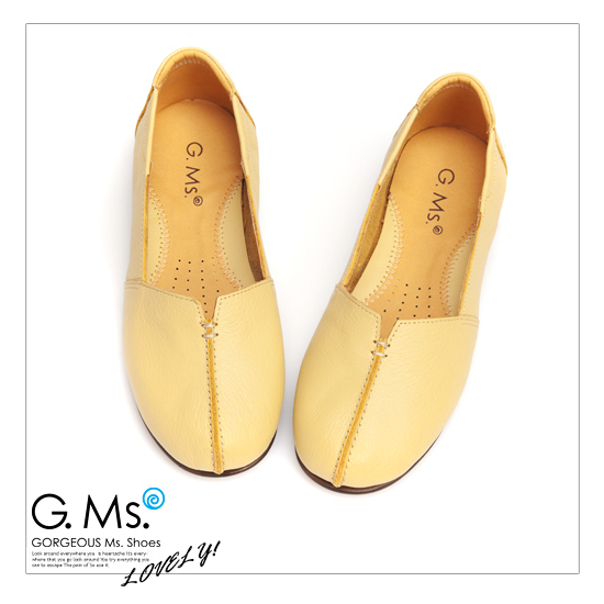 G.Ms. MIT系列-車縫簡約造型真皮娃娃便鞋- 優雅杏