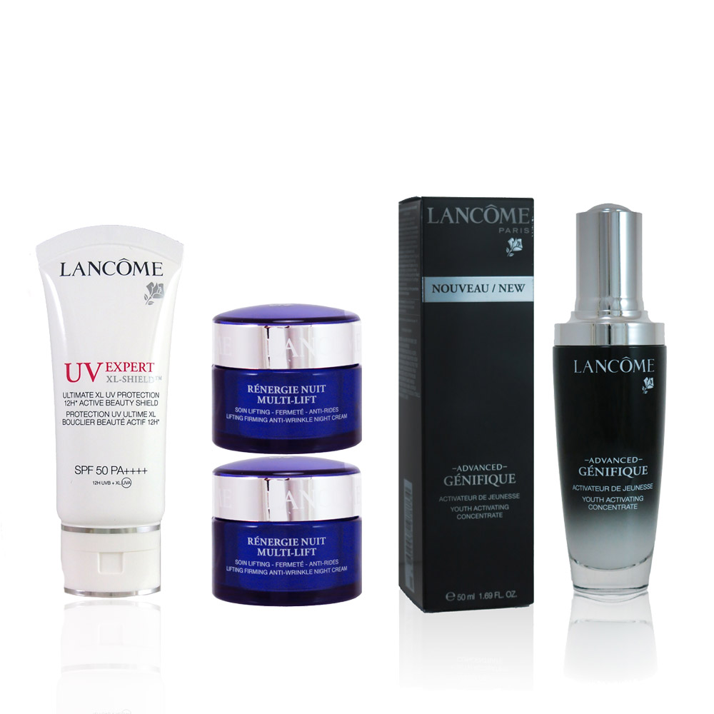 LANCOME蘭蔻 超緊塑5D拉提晚霜+超進化肌因賦活露+UV超輕盈柔白BB霜