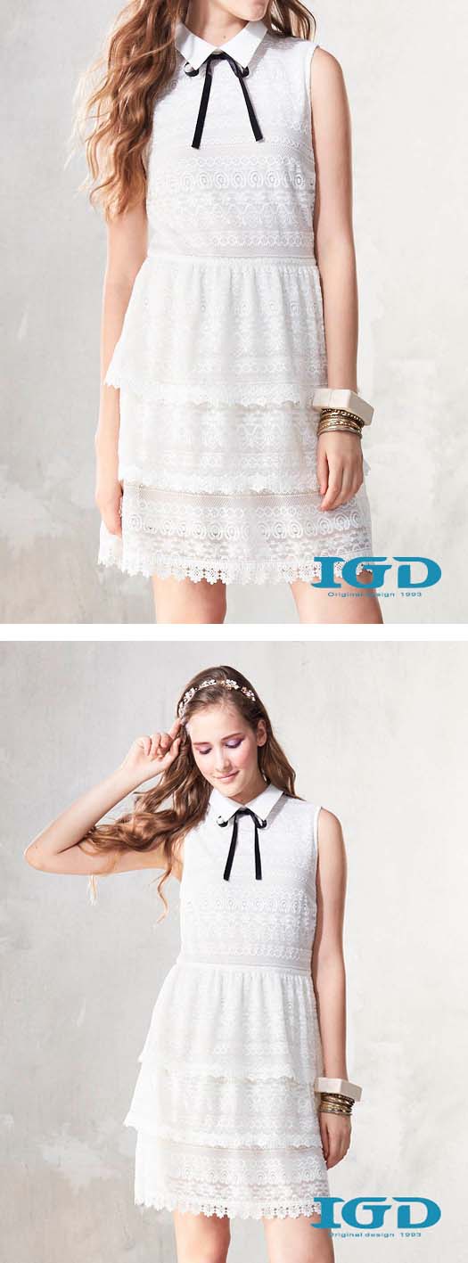 IGD英格麗 浪漫刺繡蕾絲千層洋裝-白色