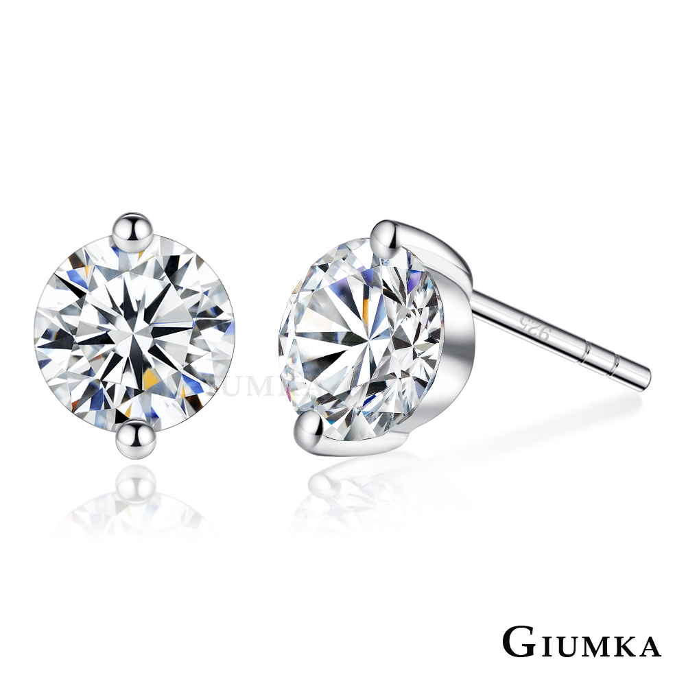 GIUMKA 925純銀耳環針式單鑽造形圓滿幸福-銀色