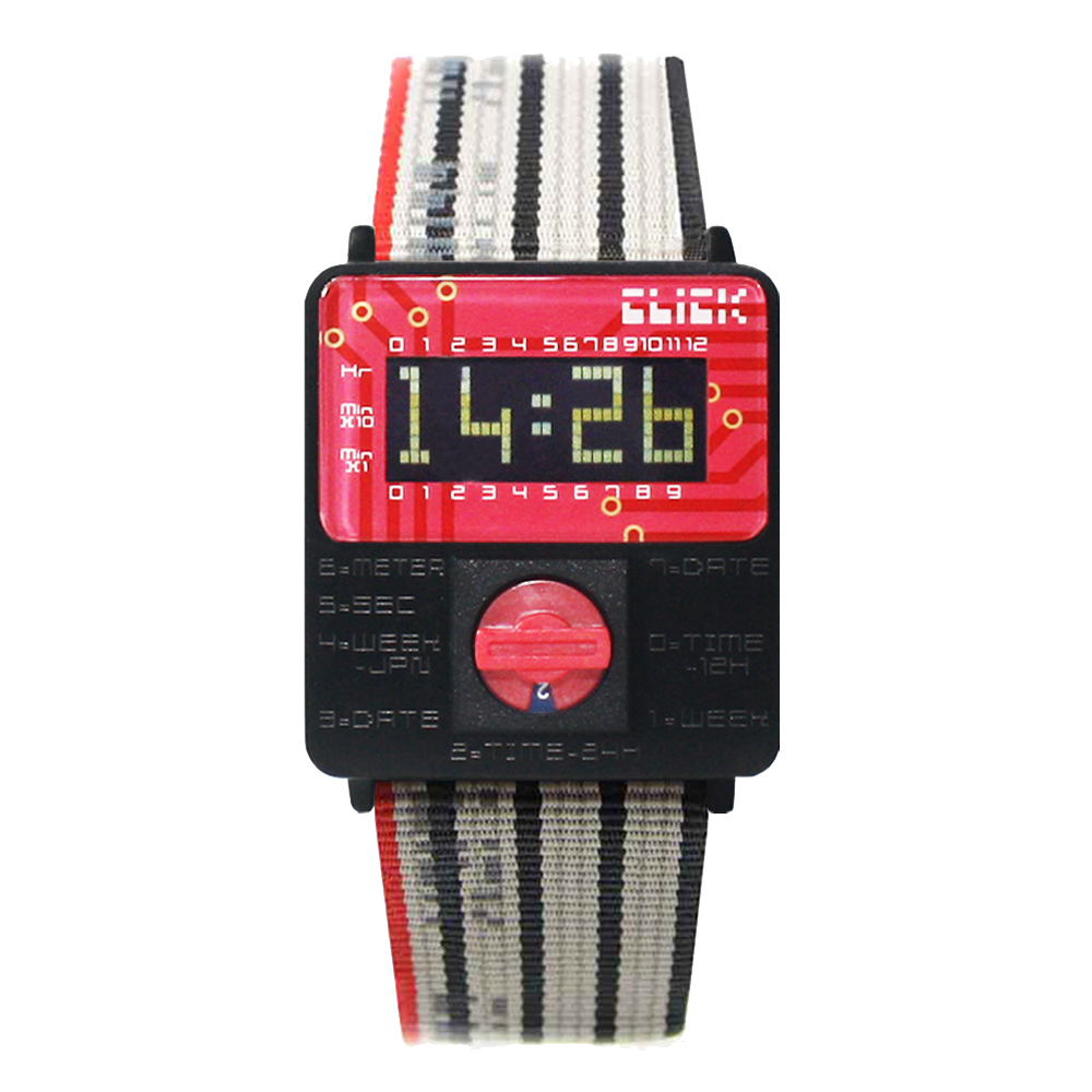 CLICK TURN 復古電路板個性電子腕錶(黑紅)