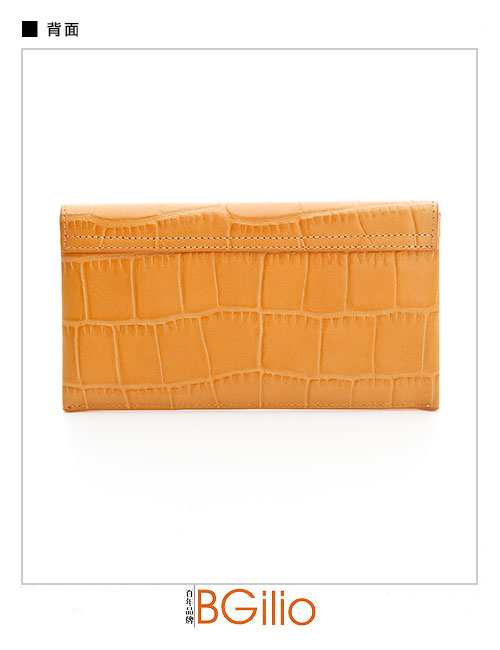 義大利BGilio - 鱷魚紋牛皮西式信封長夾(活動式內夾層)-橘黃色1453.328