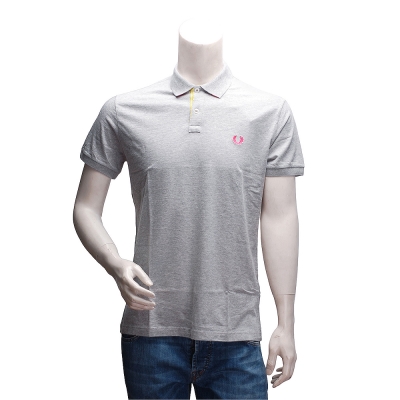 FRED PERRY 經典刺繡LOGO 純棉撞色設計立領短袖POLO衫(灰)