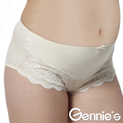 Gennies專櫃-不思翼蕾絲孕婦中腰內褲(淡黃GB14)