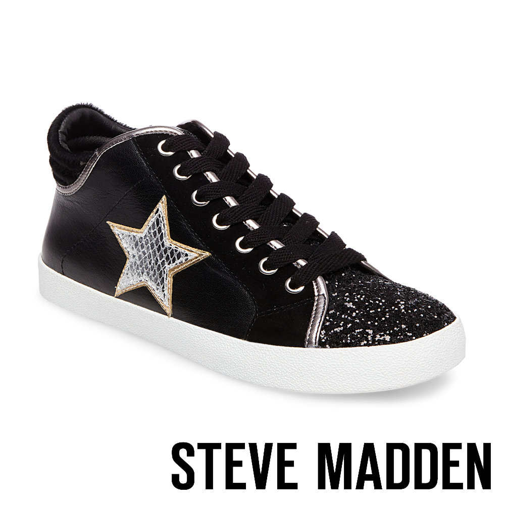 STEVE MADDEN-SAVIOR 星星綁帶高筒休閒鞋-黑色